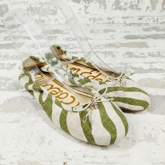 New Sam Edelman Felicia Green Zebra Linen Ballet Flats  A347 - Picture 4 of 11